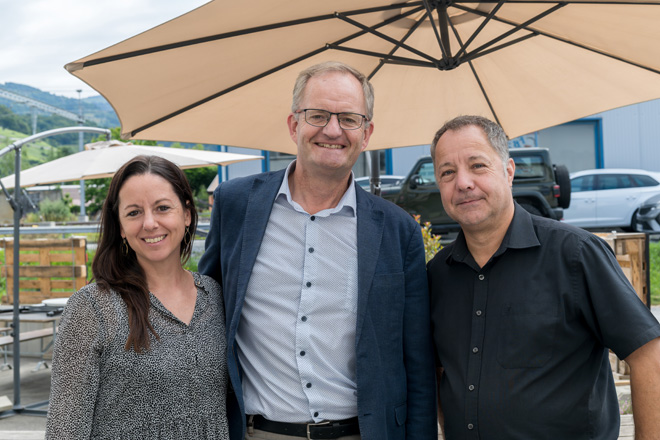 De g. à d. Delphine Gex-Collet (directrice adjointe, responsable du site d’Aigle) Frédéric Abbet (directeur), Jérôme Ayer (responsable du site de Bex)